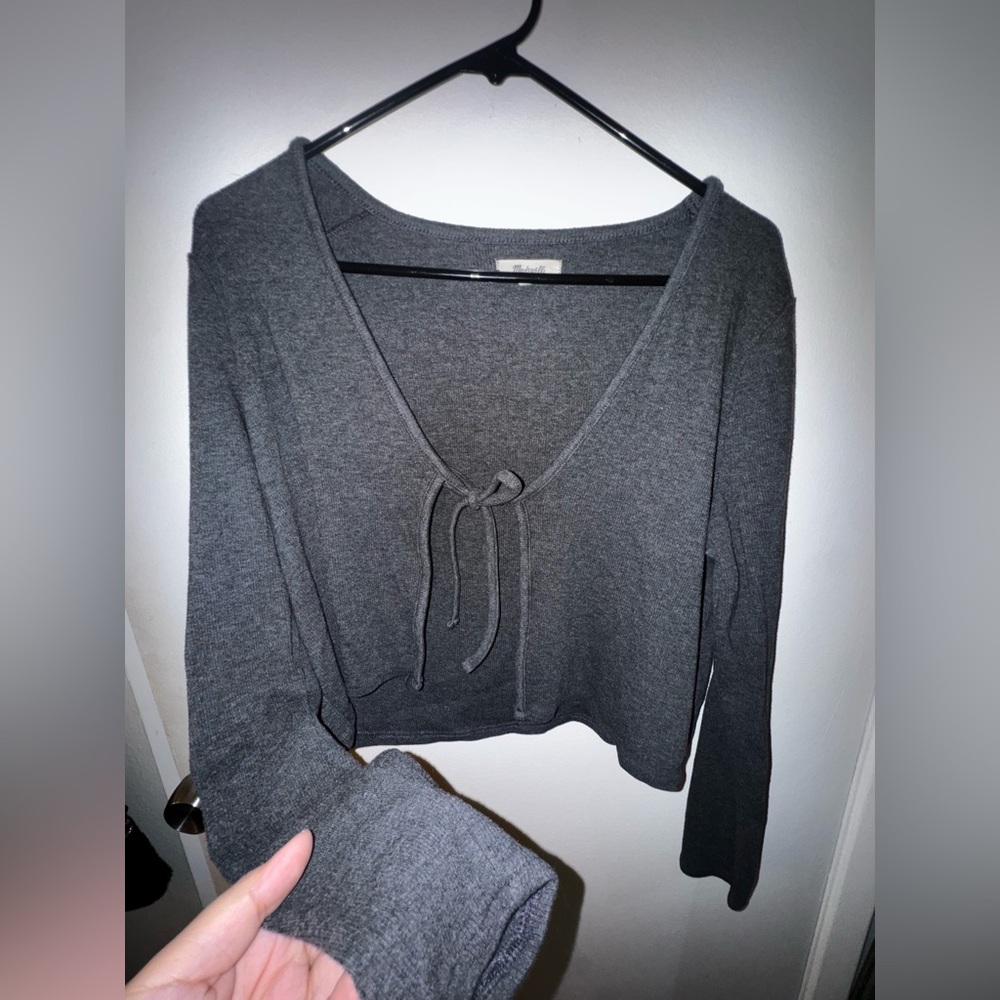 Madewell Dark Gray Tie-Front Crop Top